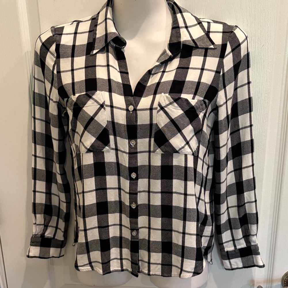 L'AGENCE Black And Ivory Button-down Long Sleeve Jacqueline Top Size XS